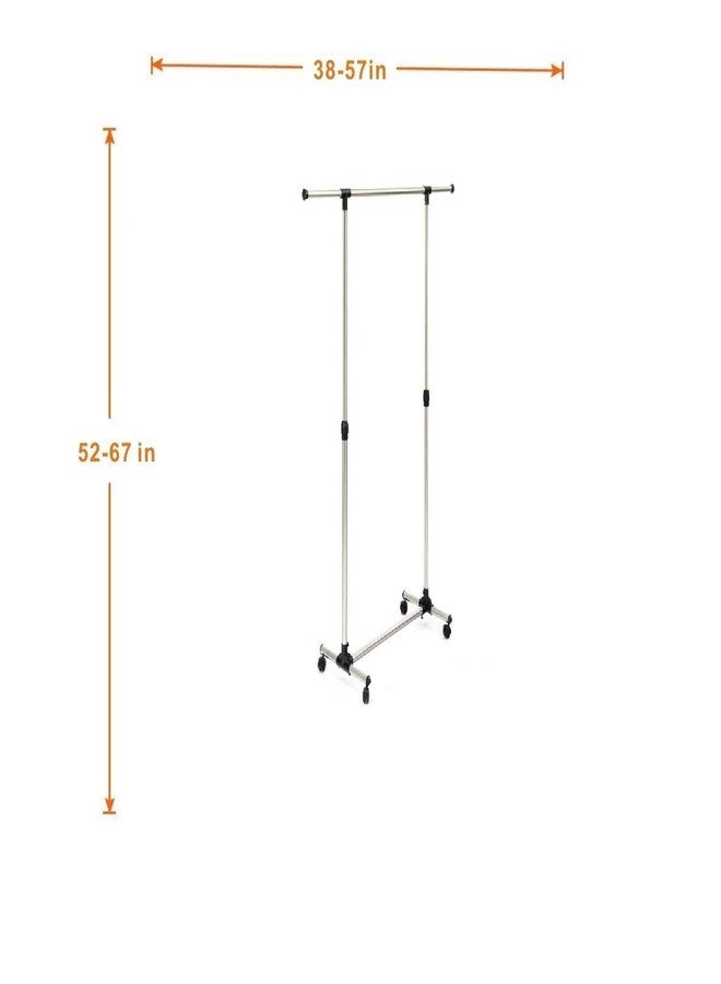 RAVIZAA Stainless Steel Single Pole Telescopic Movable Portable Adjustable Clothes, Garment Hanging Rack Stand with Wheels-1. - Image 2